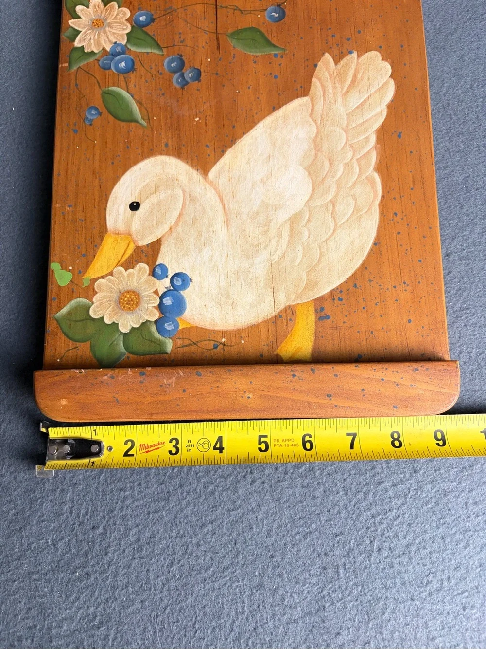 Vintage Cottagecore Hand Painted Wood Goose Wall Decor Floral Folk Art Plaque